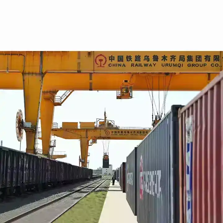 Front view of Rail Mounted Container Gantry Crane with control cabin