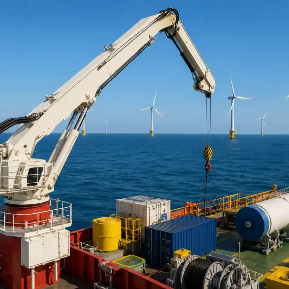 Marine deck crane in operation – heavy-duty offshore lifting for port and wharf
