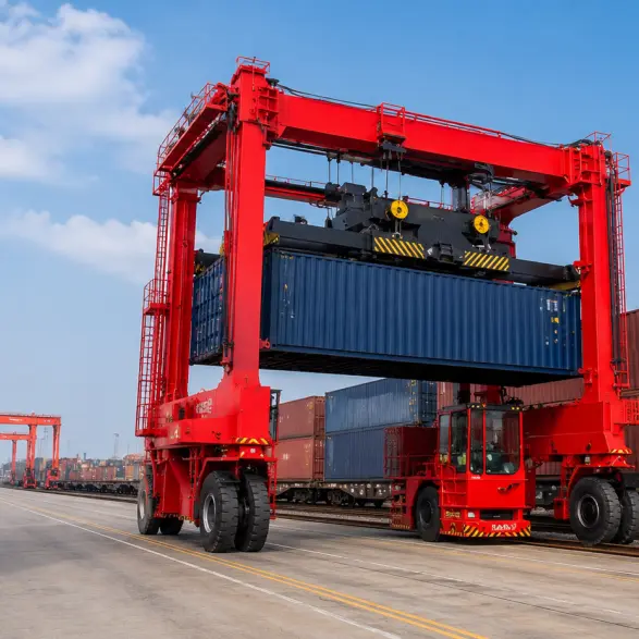 Container Straddle Carrier moving shipping containers