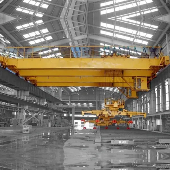 Heavy Duty Double Girder Rotation Telescopic Hanging Beam Magnetic Overhead Crane (25+25)ton PLC Controlled Wireless Remote.webp